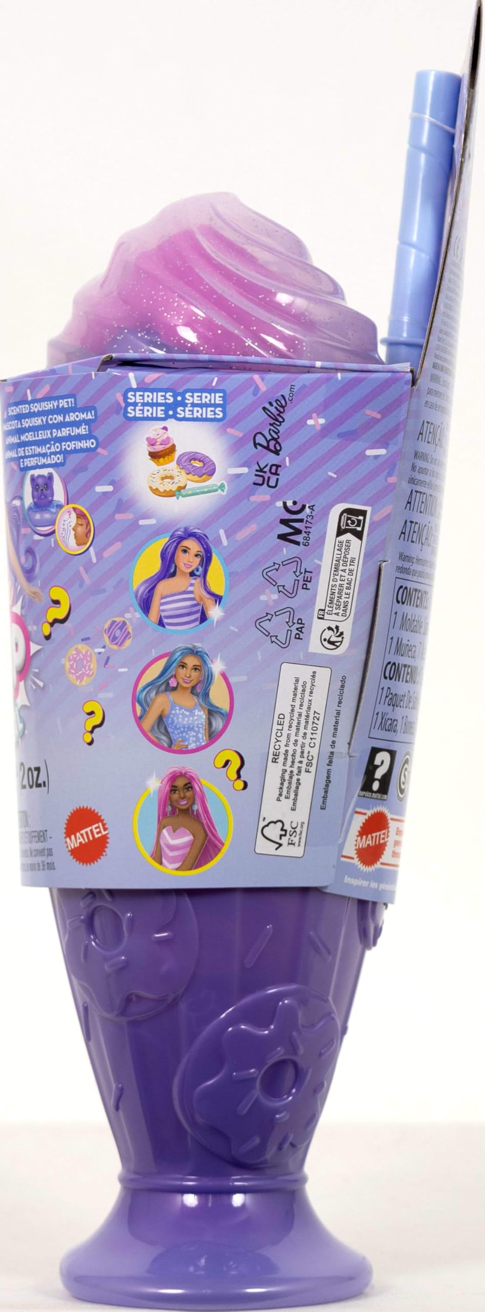 Barbie Pop Reveal donut-print skirt adds fashion flair to Barbie's look.