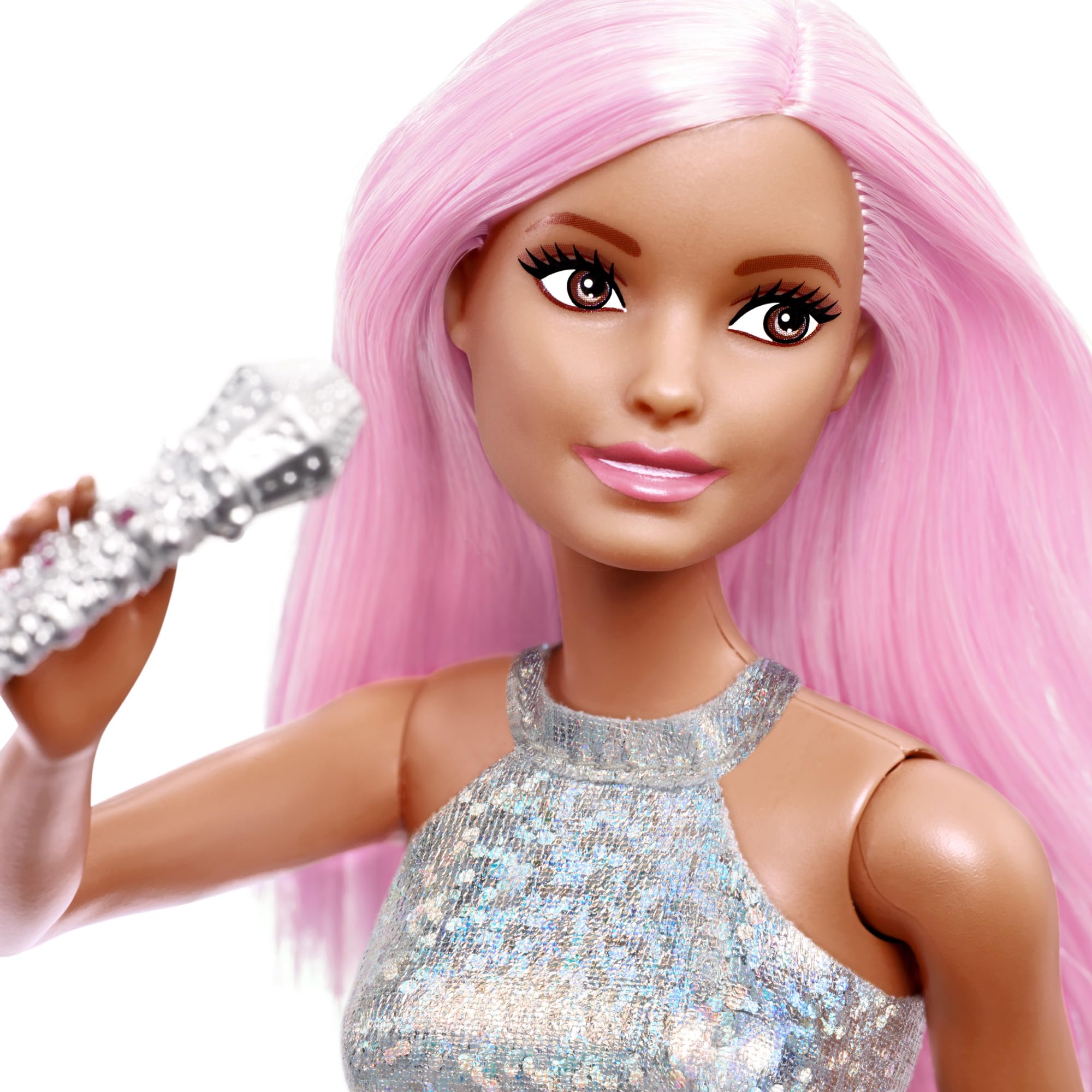 Barbie Pop Star Doll with sparkly top for glamorous pretend shows.