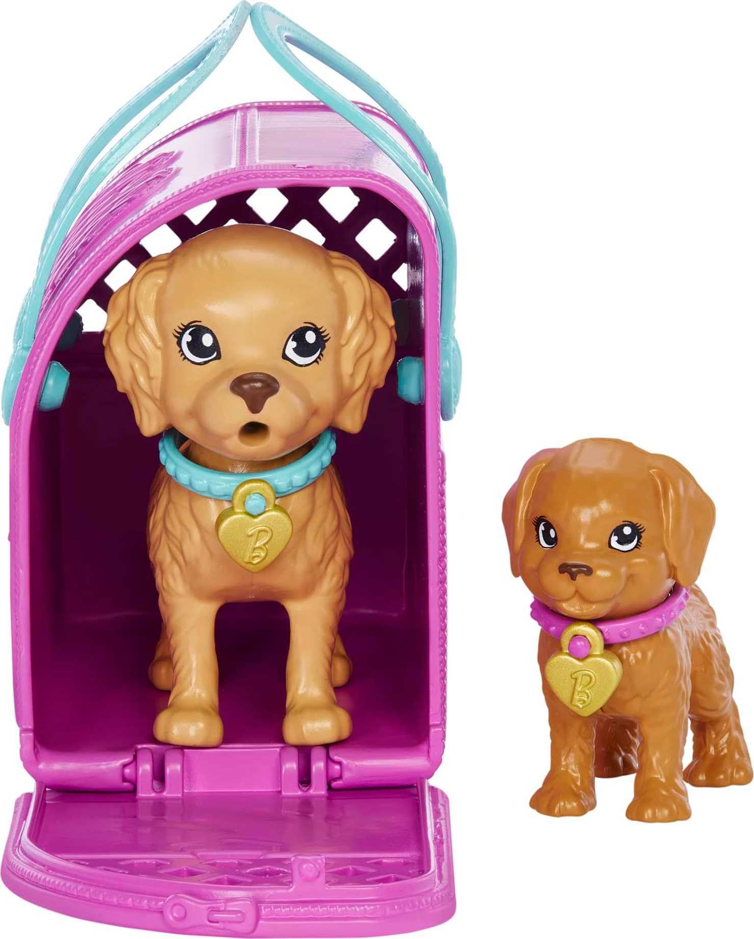 Barbie Pup Adoption carrier open for easy transport and pretend trips.