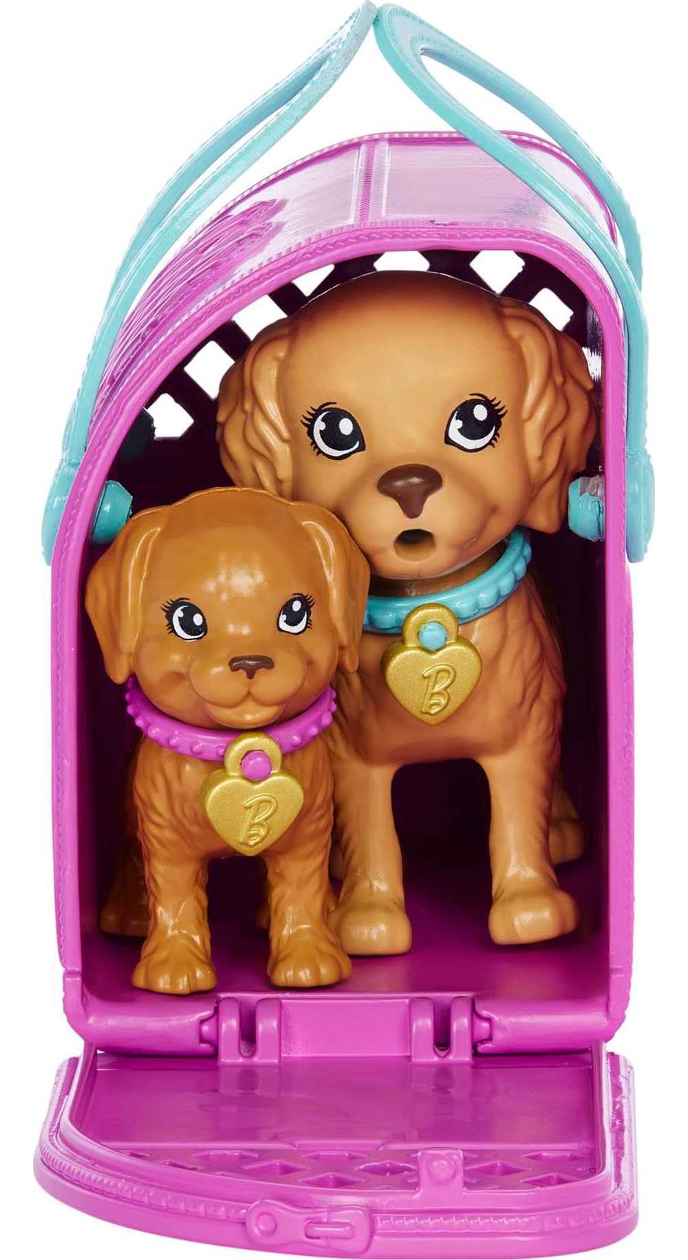 Barbie Pup Adoption mealtime pieces, bed, and leash for guided routines.