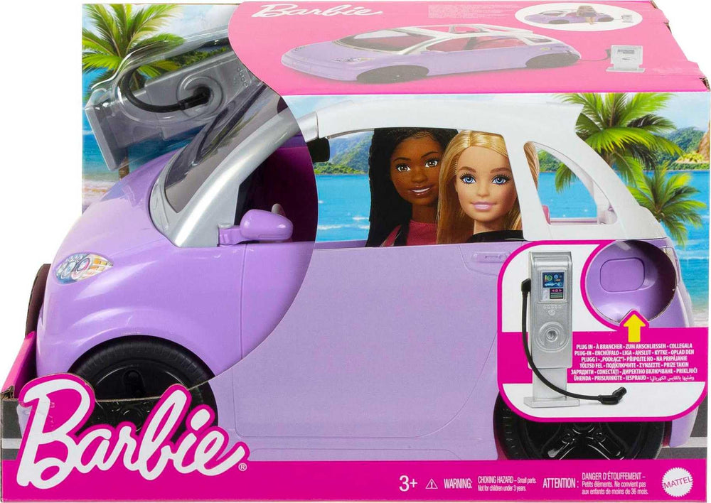 Barbie purple coat detail adds vibrant style to the vehicle and dolls.