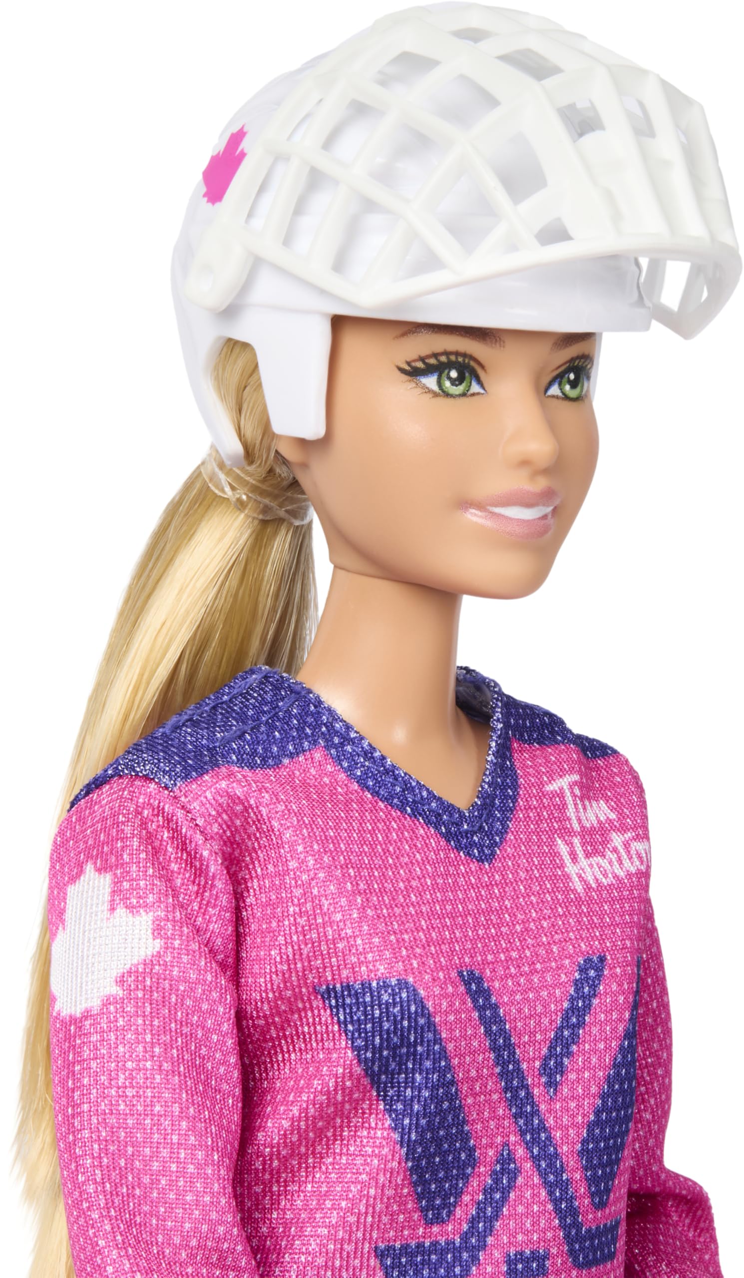 Barbie PWHL doll with hockey pants, prepared for on-ice action and role play.