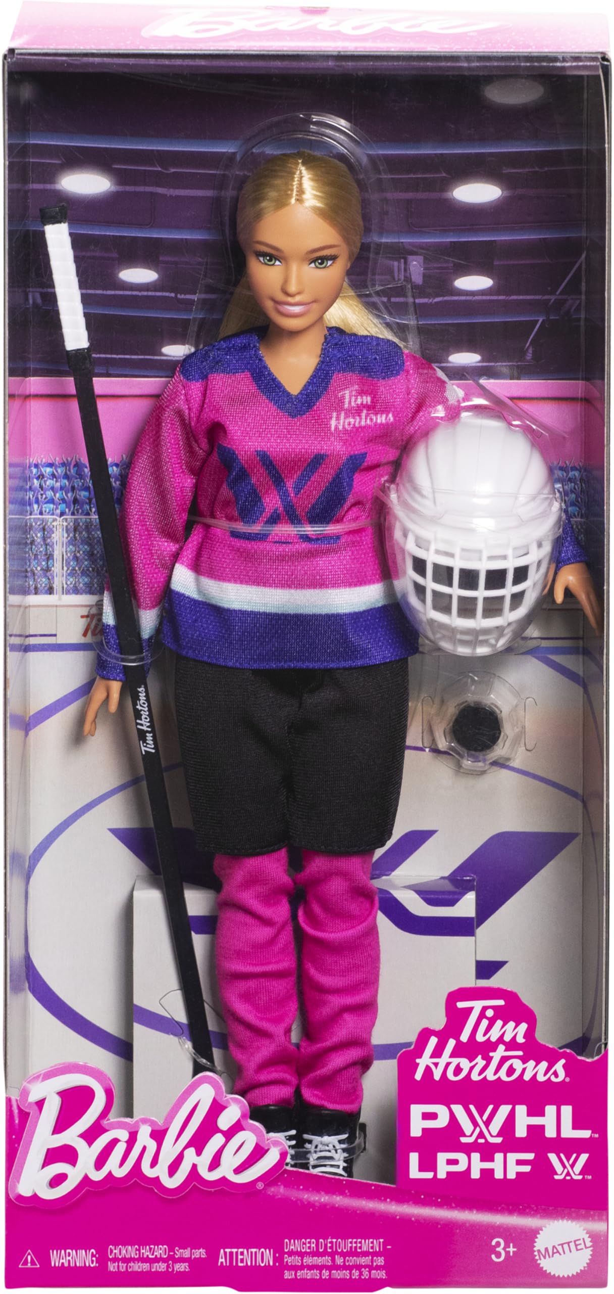 Barbie PWHL doll in skates, gliding across imaginary ice for creative fun.