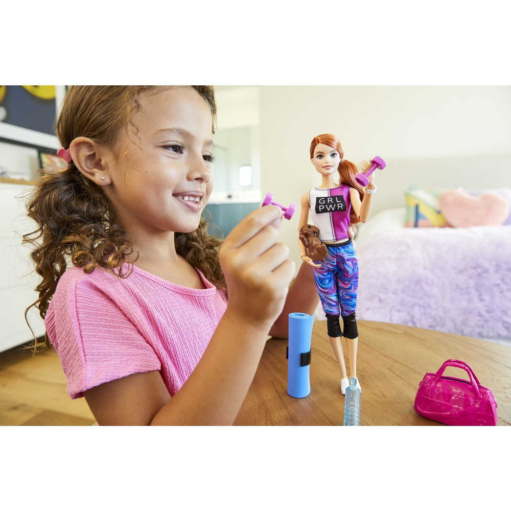 Barbie fitness doll with puppy for cooperative exercise storytelling