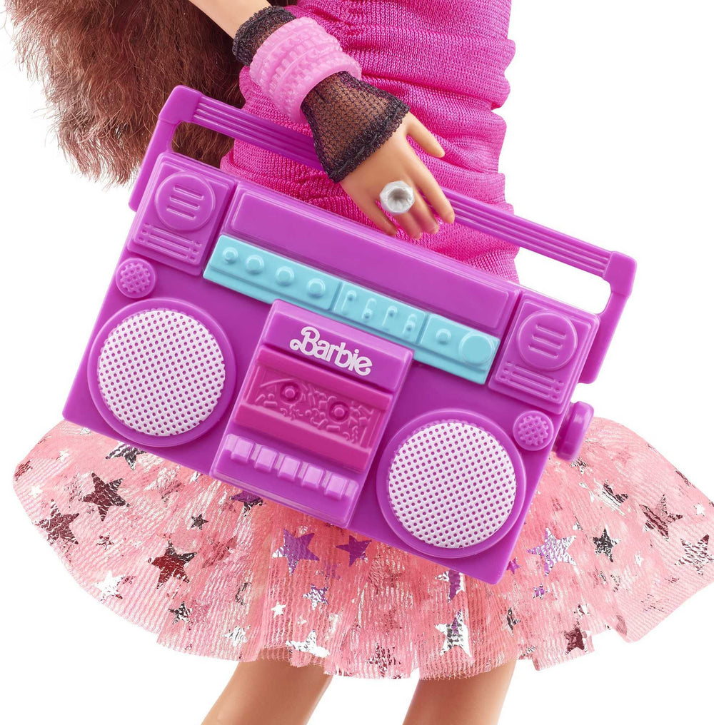 Barbie Rewind 80s Edition wearing fingerless gloves, perfect for pretend parties and storytelling.