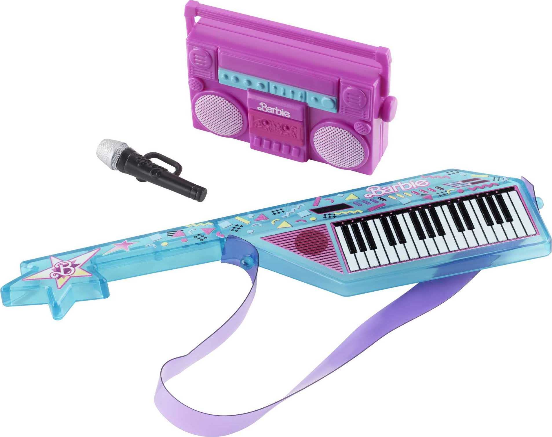 Barbie Rewind 80s Edition bodacious hairbow and pink bangles elevate retro accessorizing.