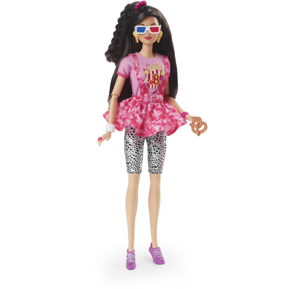 Barbie Rewind doll in movie-night outfit showcases retro style for display.
