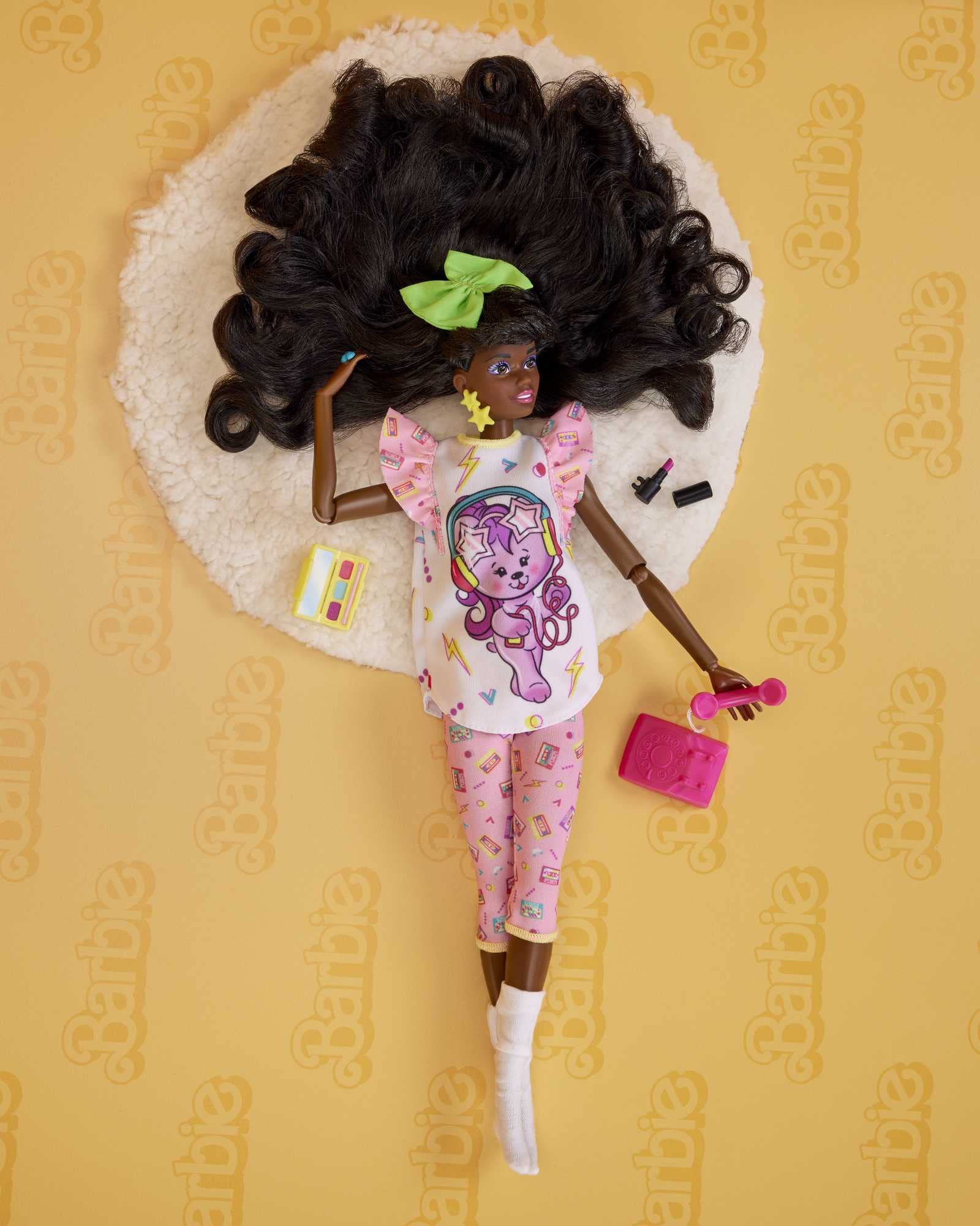 Barbie Rewind doll wearing printed pajama set for bedtime scenes