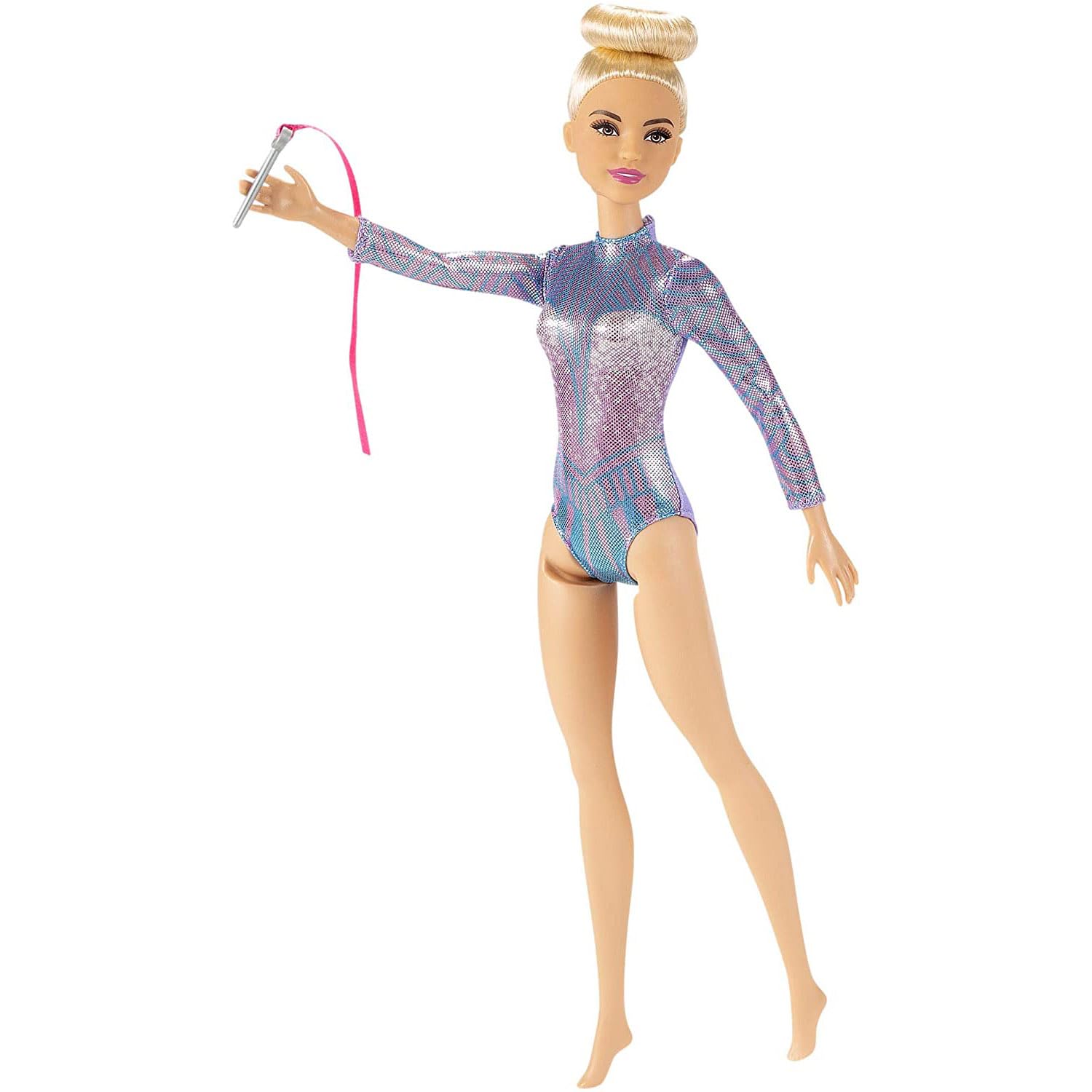 Barbie ribbon accessory enhances graceful poses during rhythmic routines.