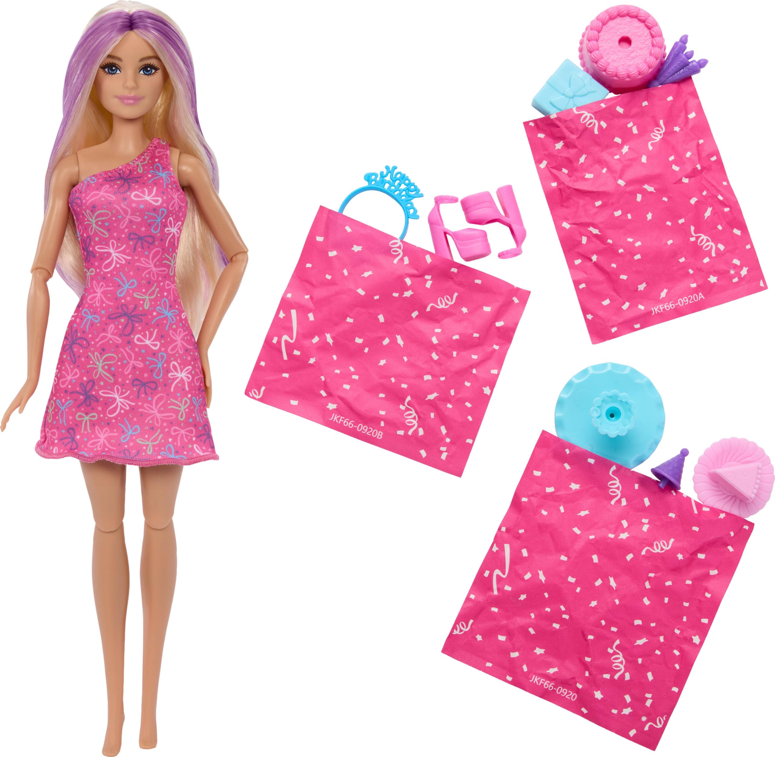 Barbie Rise & Surprise puppy rides the birthday slide for interactive play