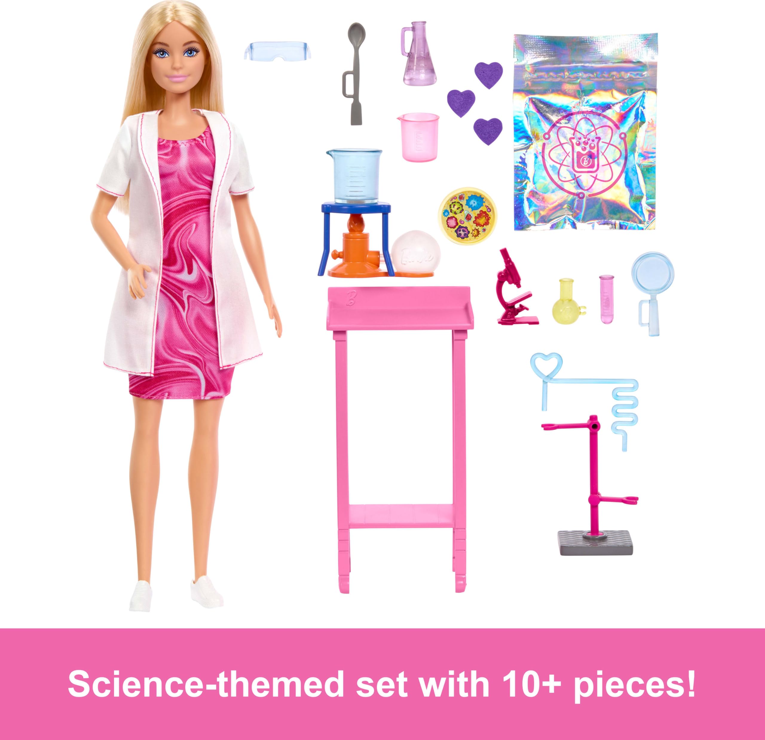 Barbie Scientist doll with microscope to encourage detailed observation during play