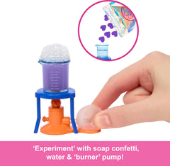 Barbie Scientist doll with petri dish supporting tiny-world exploration