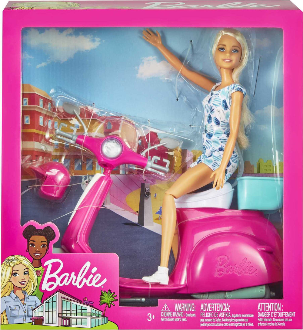 Barbie scooter handlebars with clips to secure hands during play