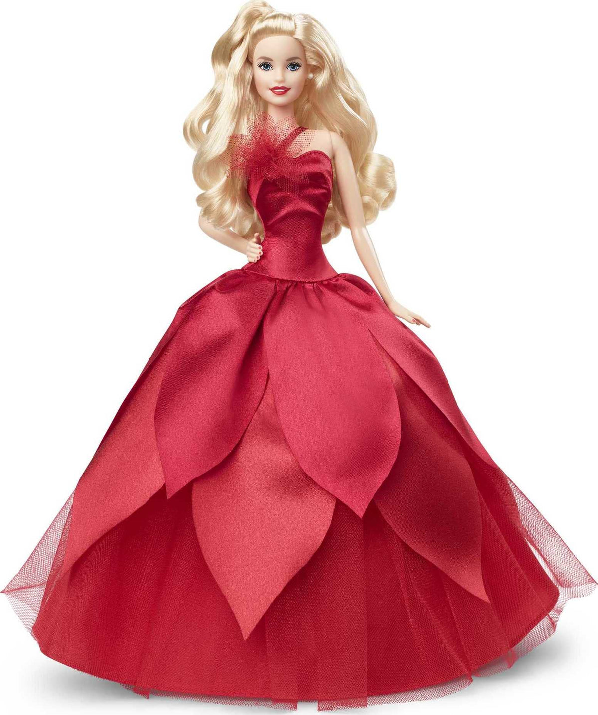 Barbie Signature 2022 Holiday Doll in red poinsettia gown, ideal for display and gifting