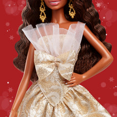 Barbie Signature 2025 Holiday damask-print skirt detail showcases shimmer.