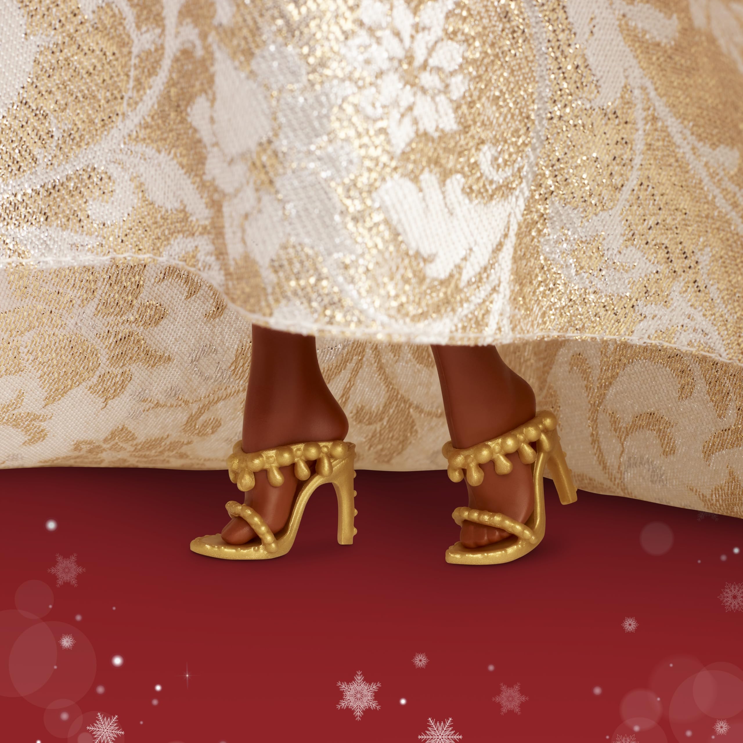 Barbie Signature 2025 Holiday gold drop earrings add festive luxury.