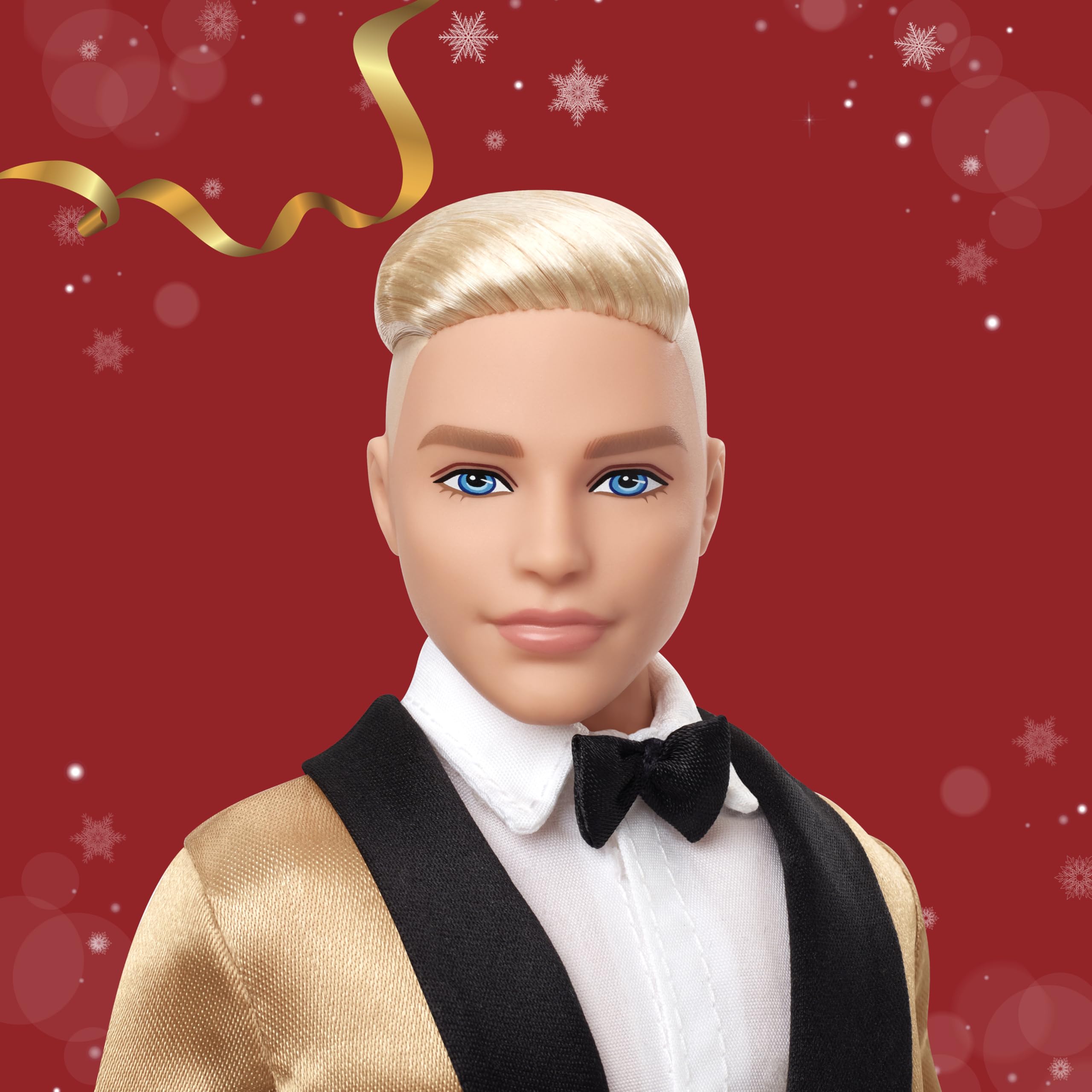 Ken's golden satin jacket highlighted for premium holiday styling.