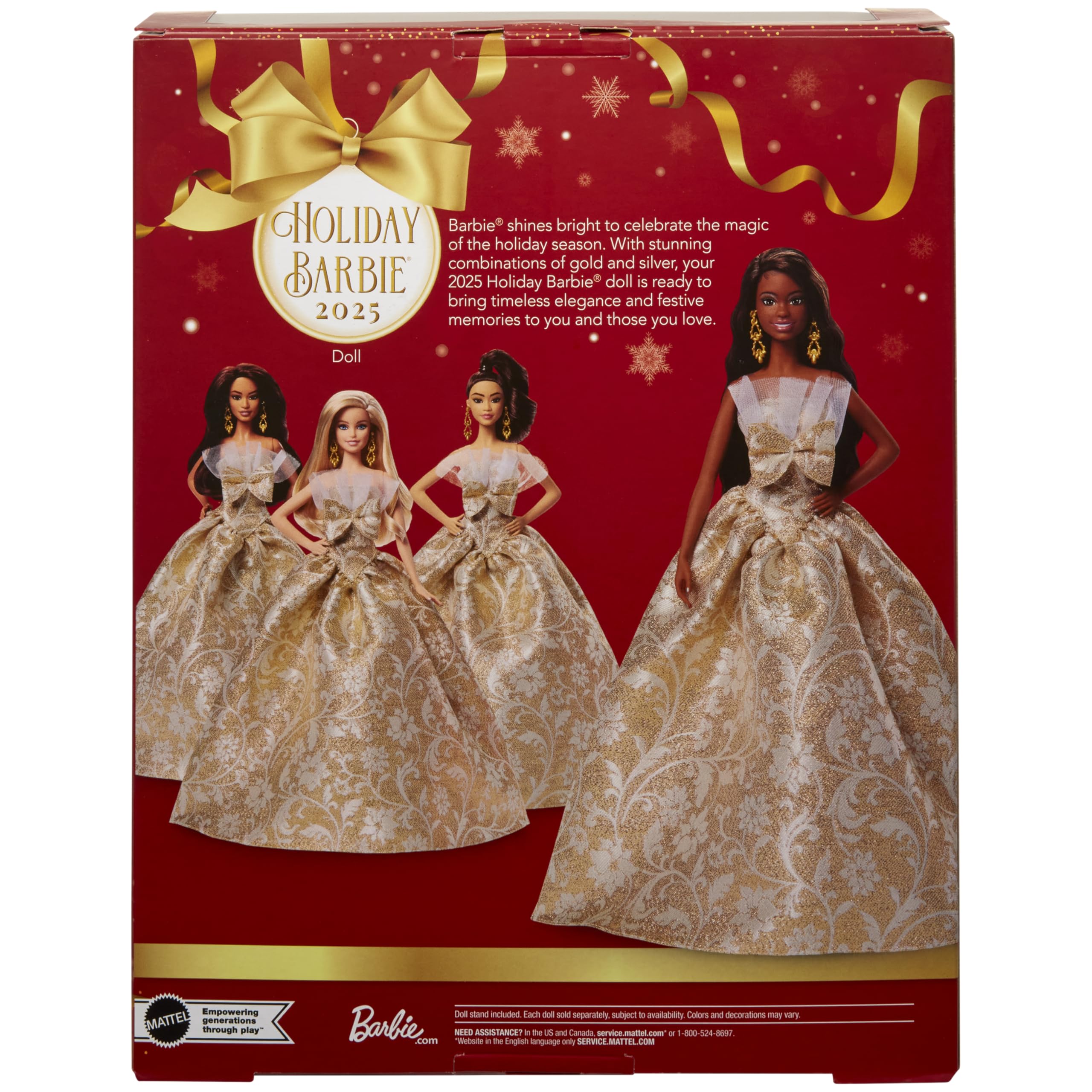 Barbie Signature 2025 Holiday packaging includes stand and certificate.