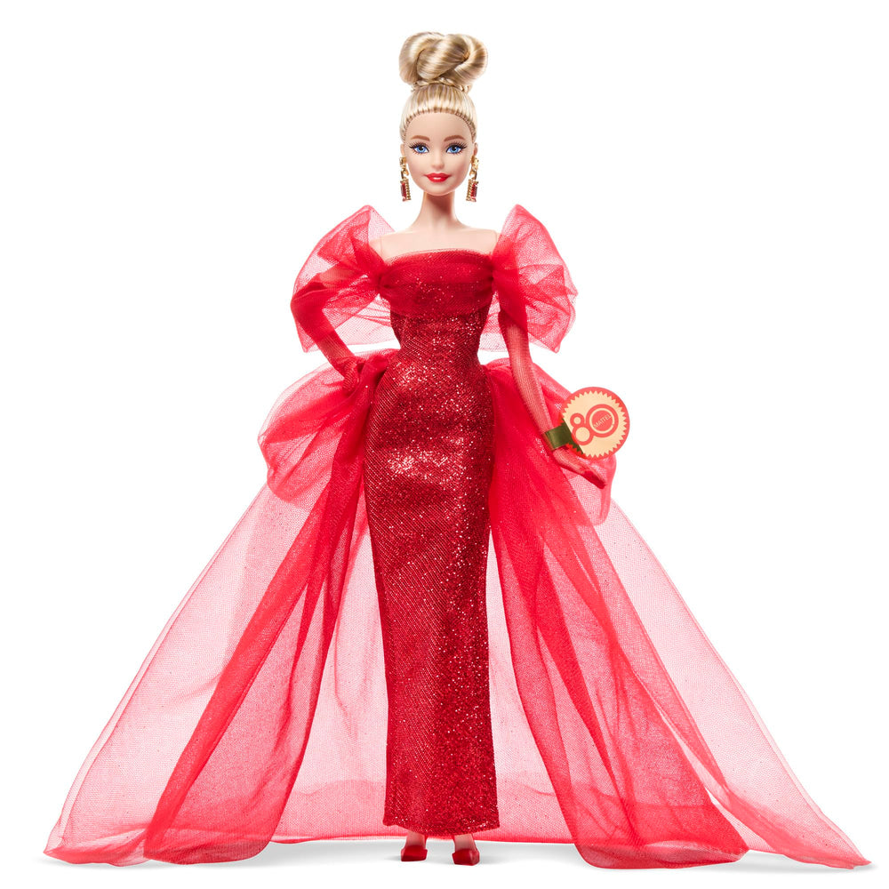 Barbie Signature doll features blonde updo highlighting facial details and bold lip.