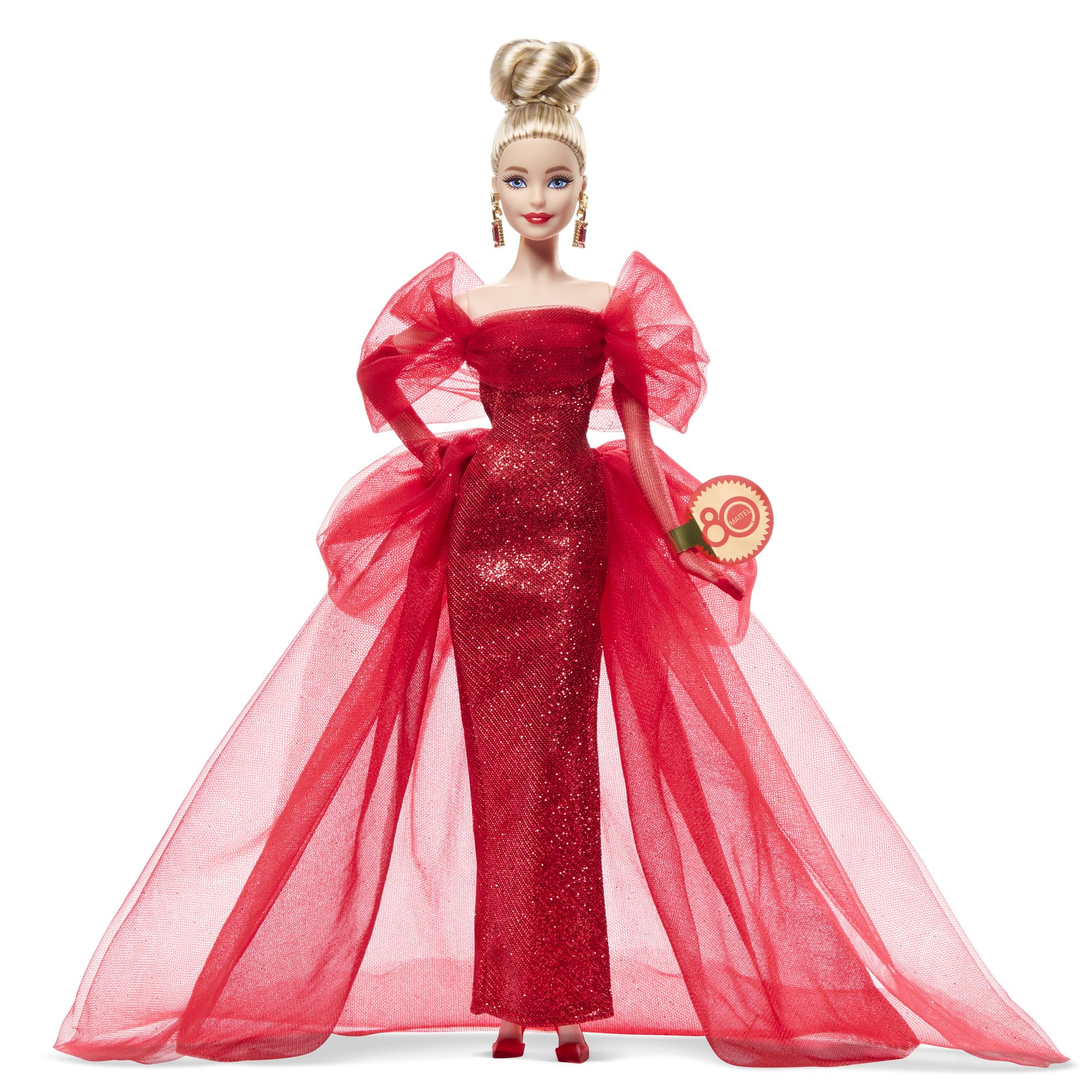 Barbie Signature doll features blonde updo highlighting facial details and bold lip.