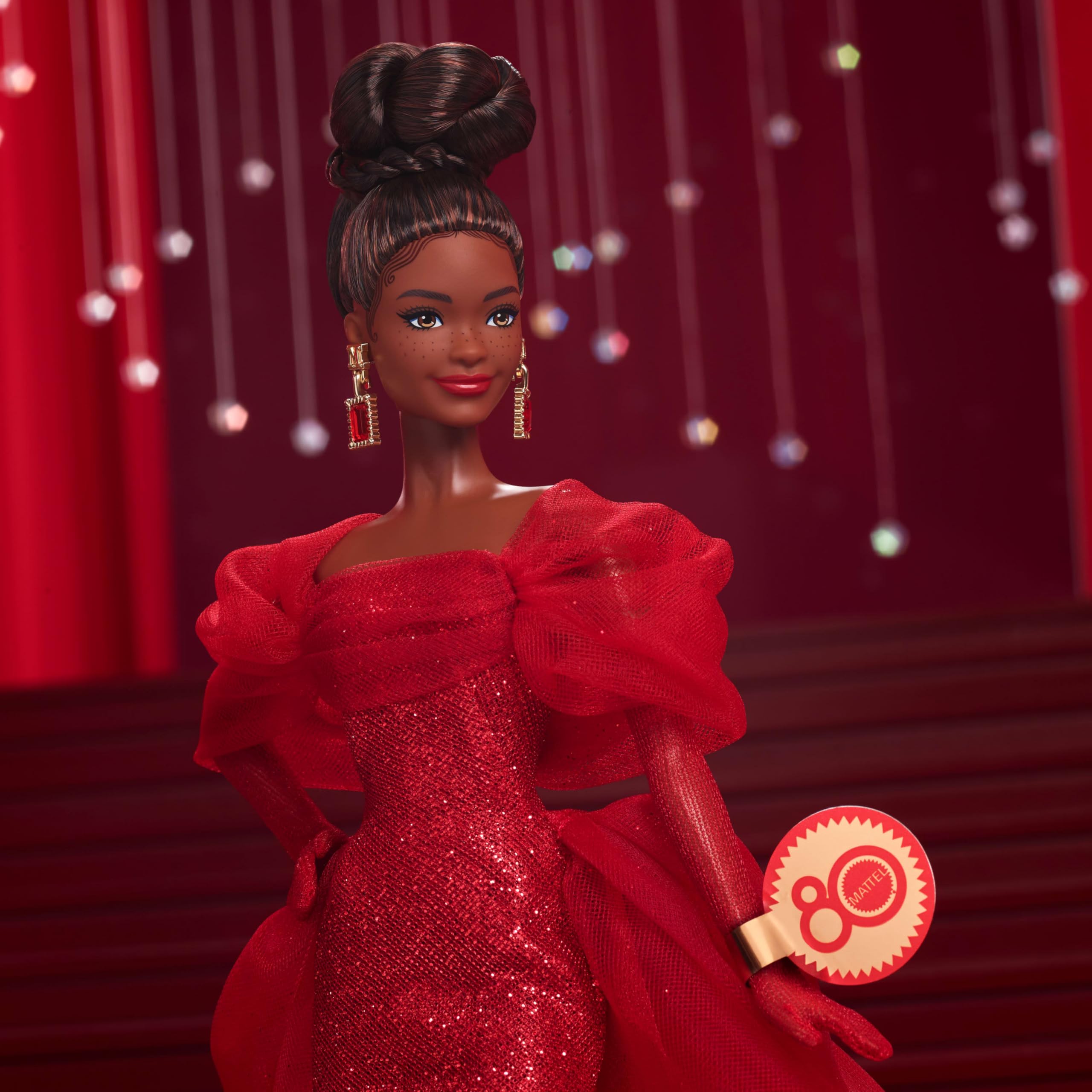 Barbie Signature Doll with drop earrings featuring golden M for vintage charm.