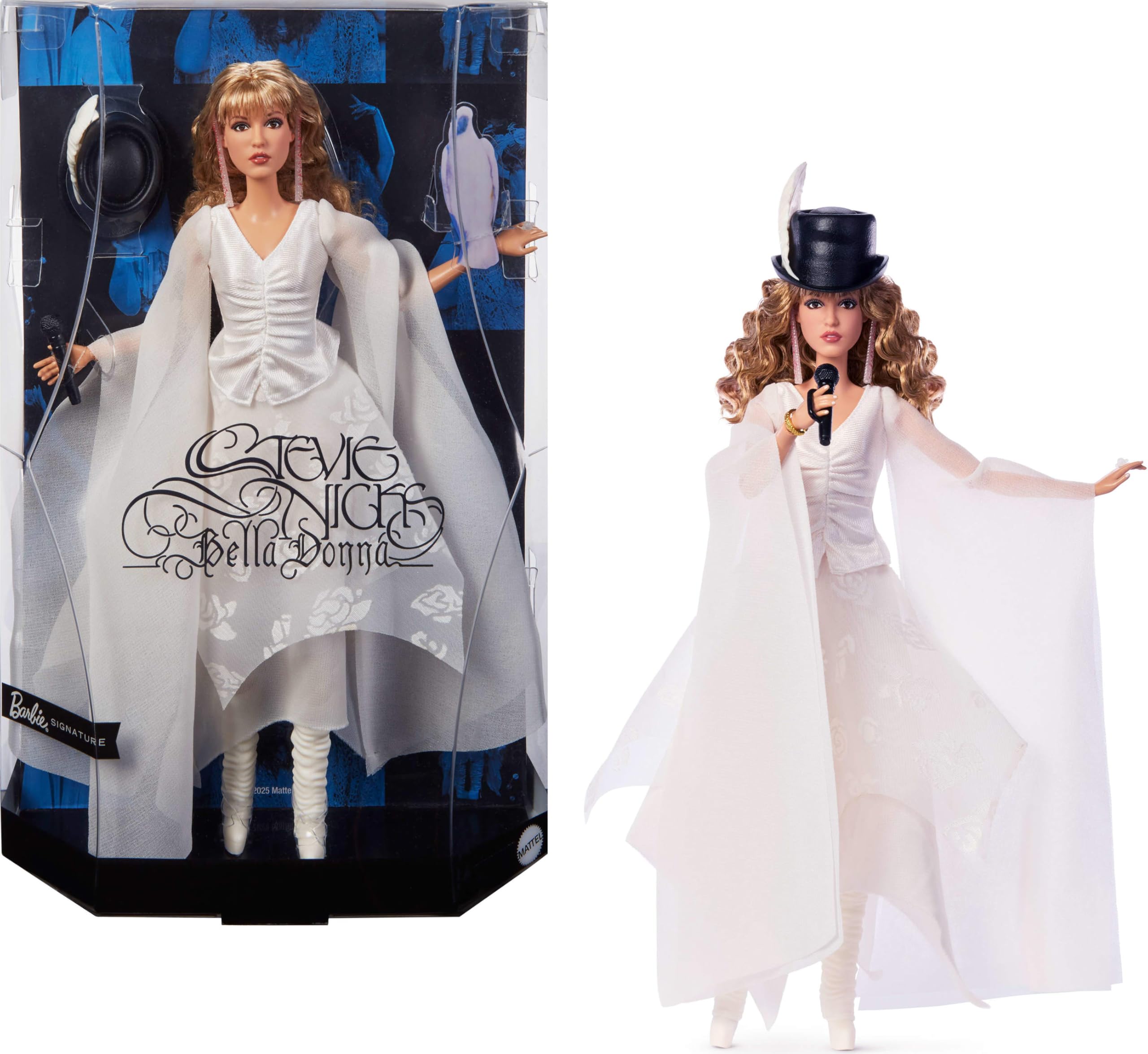 Barbie Signature Stevie Nicks Bella Donna dress on display, highlighting collector-worthy outfit and iconic style.