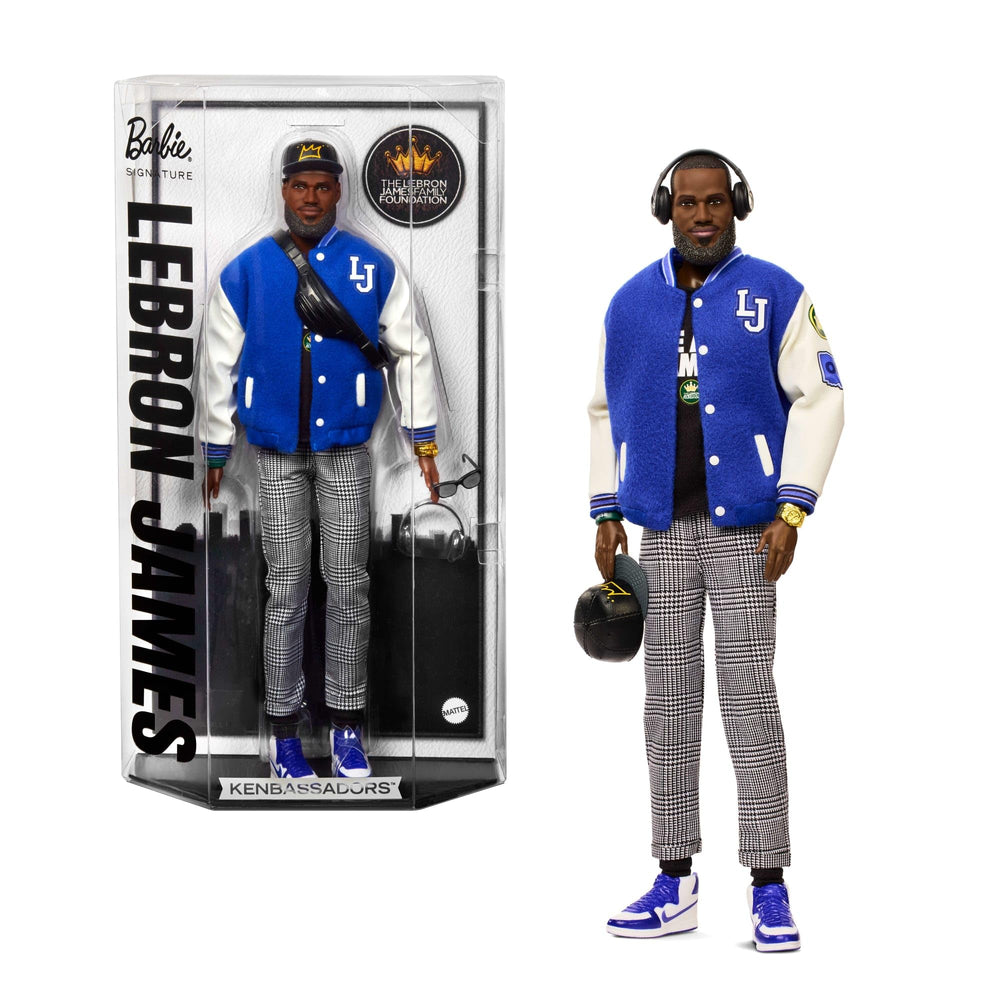 Barbie Signature Kenbassadors LeBron James doll in bomber jacket for display and collectibility