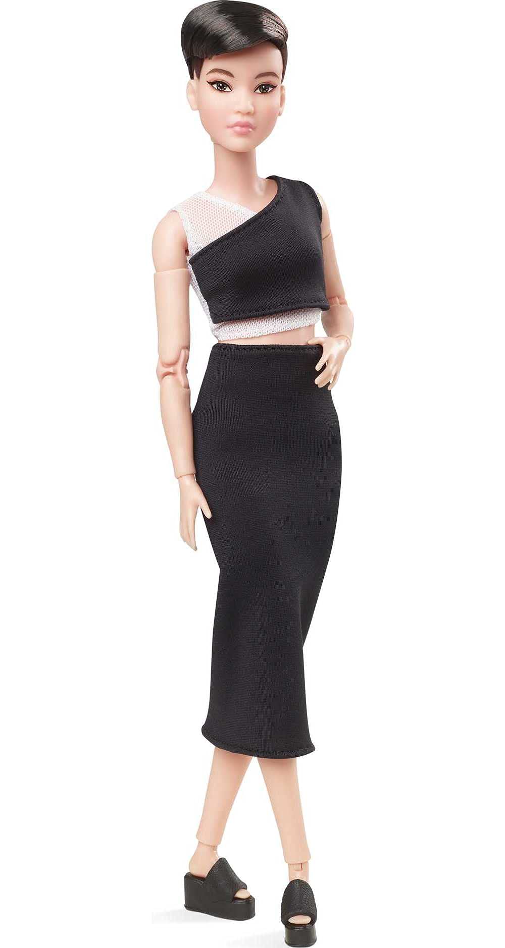 Barbie Signature Looks doll with petite pixie-cut for stylish photo shoots.