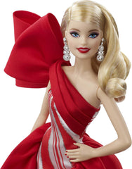 Barbie silvery chandelier earrings complement the gown for festive styling