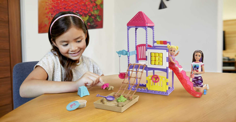Barbie Skipper Babysitters Inc. playground swing and slide encourage active imagination.
