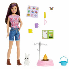 Barbie Skipper campfire-set with firepit enhances cozy pretend cooking sessions.