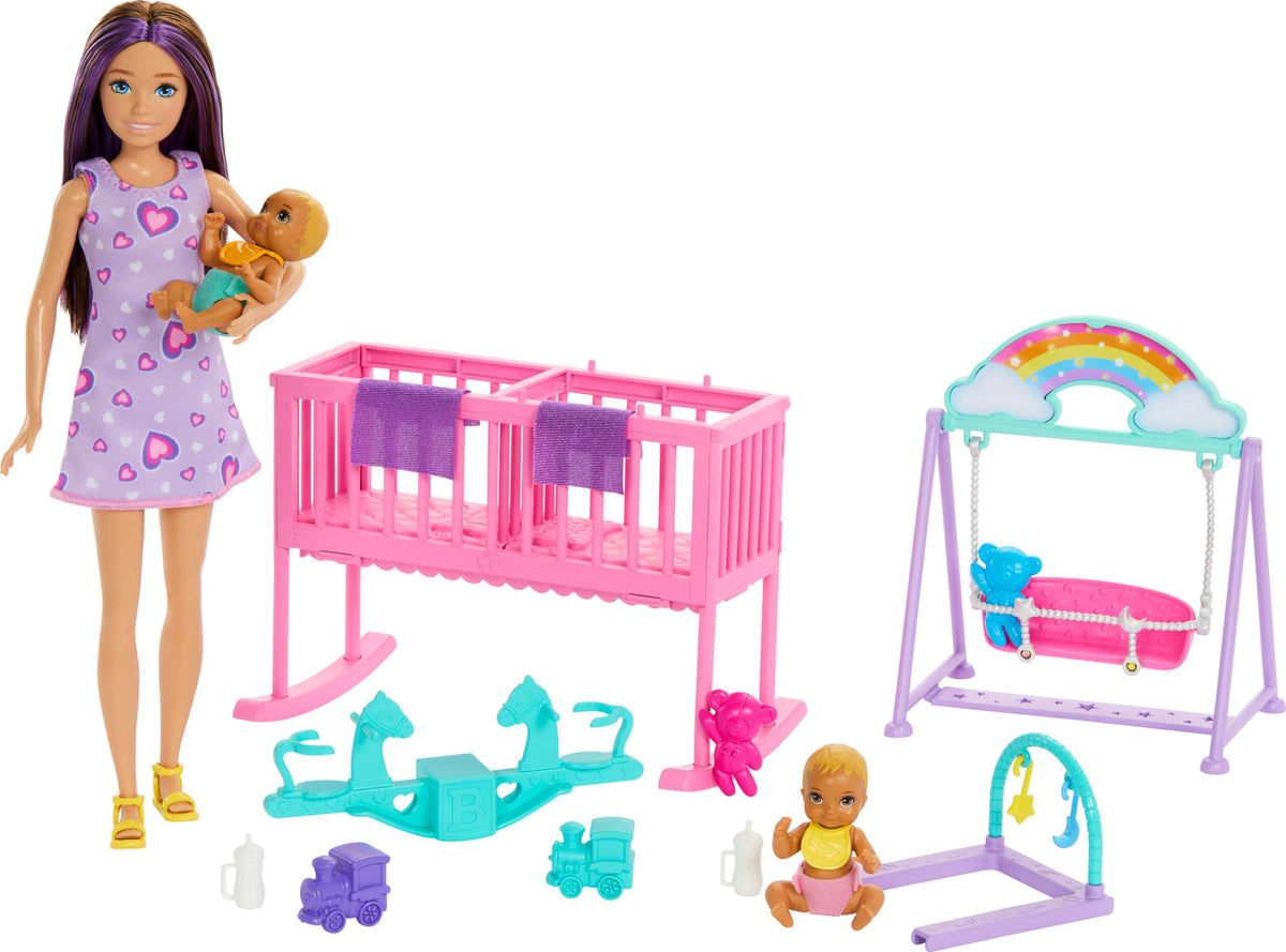 Barbie Skipper Twin Nursery crib rocking for two dolls