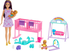 Barbie Skipper Twin Nursery crib rocking for two dolls