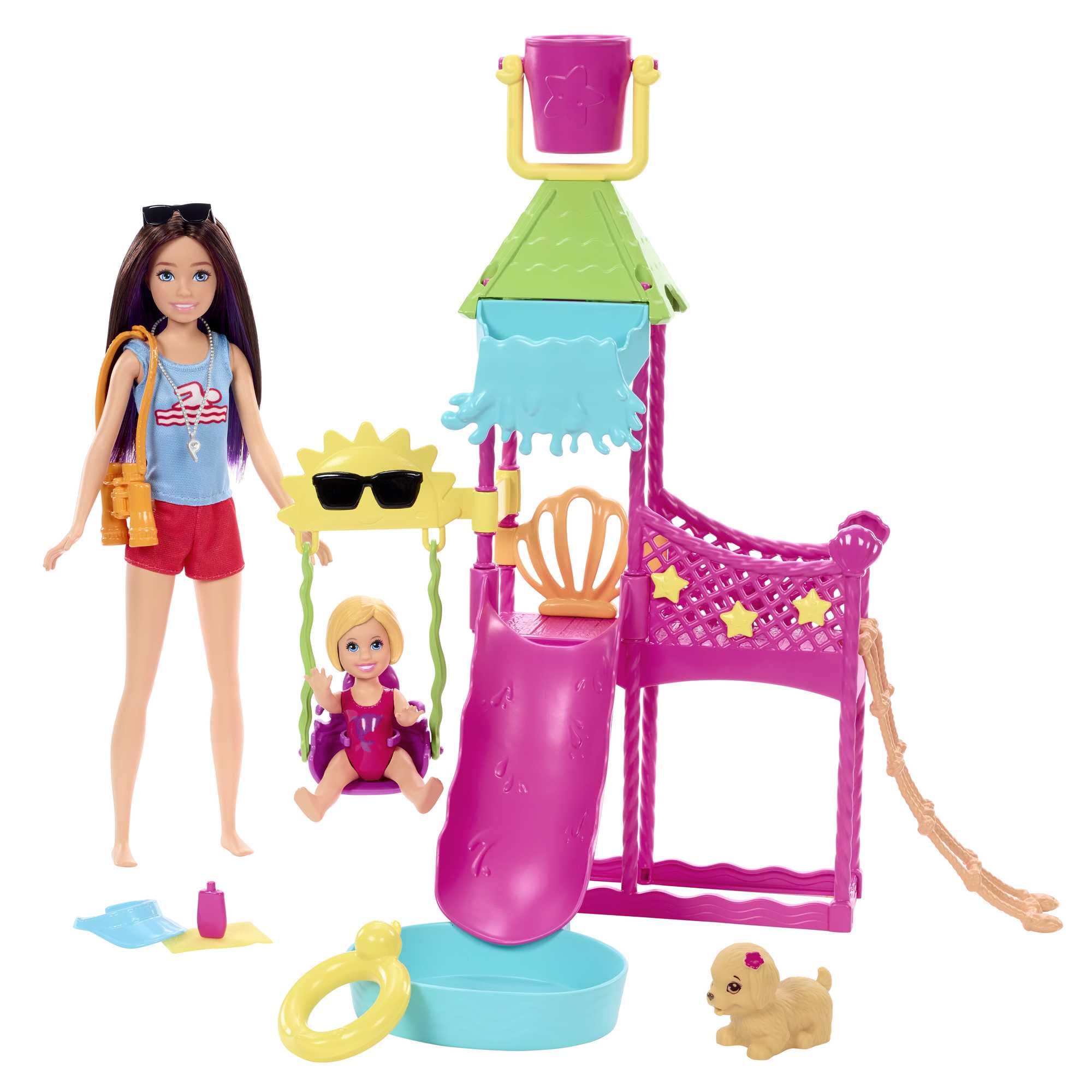 Barbie Skipper water park slide in action fueling imaginative play