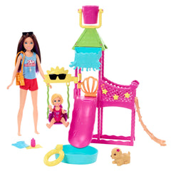 Barbie Skipper water park slide in action fueling imaginative play