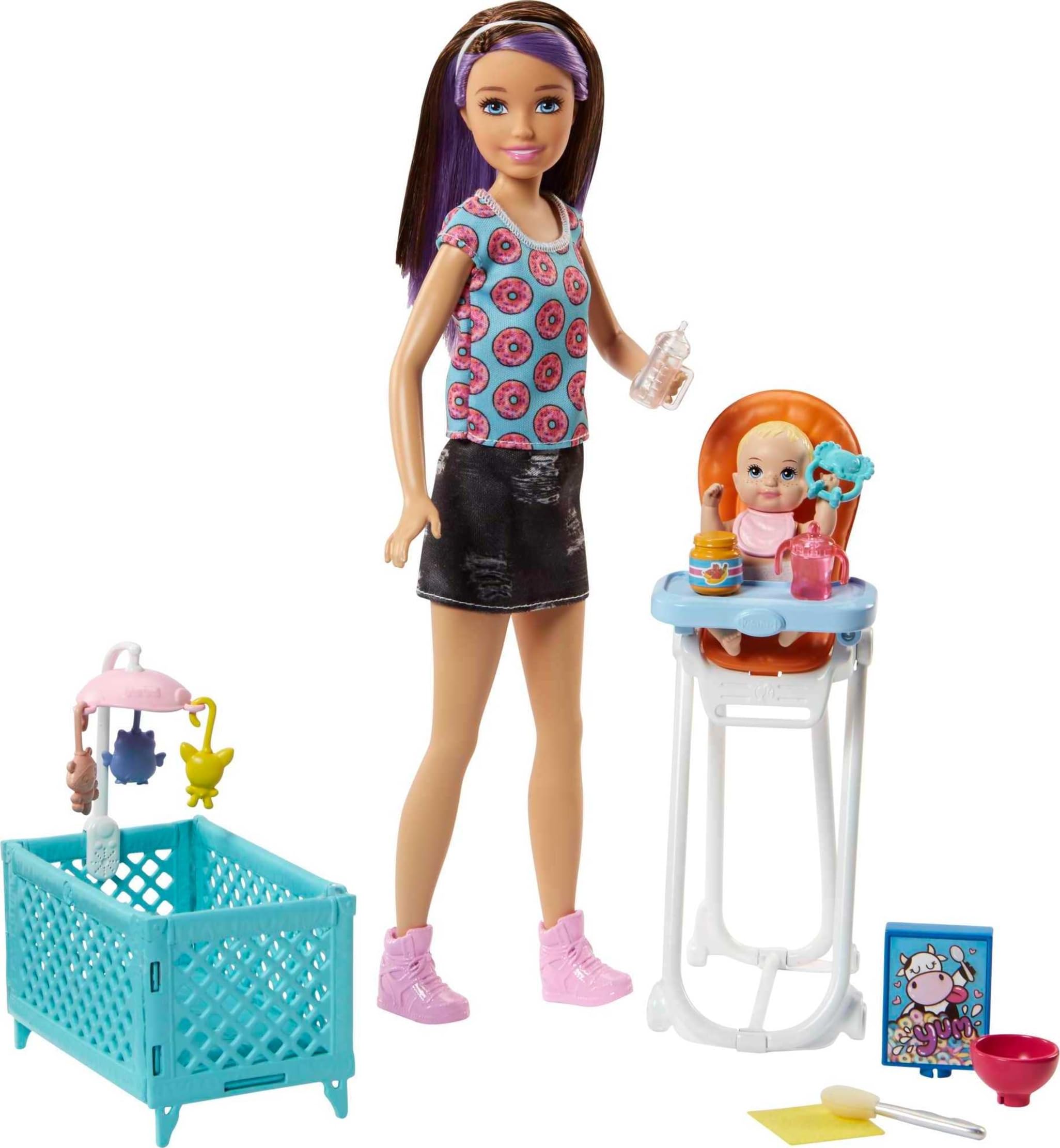 Barbie Skippers Babysitters Inc dolls set front view for imaginative babysitting play