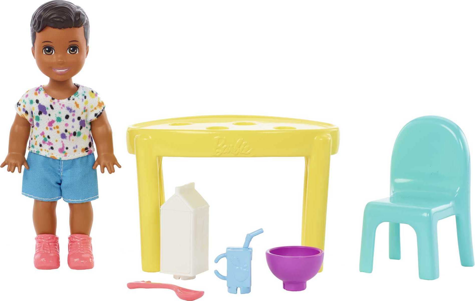 Barbie Skipper Babysitters Inc food-themed pieces including bowl and spoon for pretend meals.