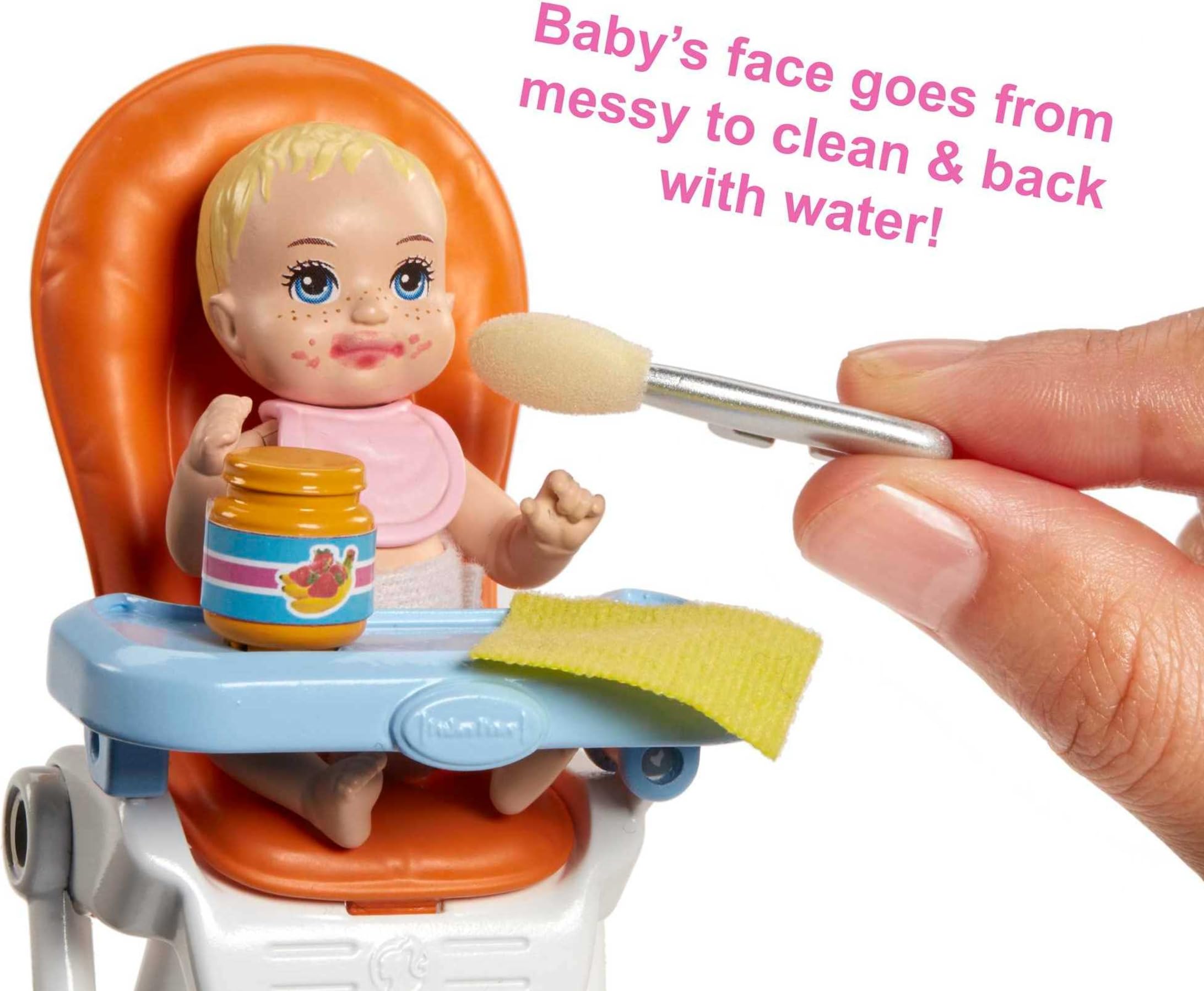 Barbie Skippers Babysitters Inc high chair design enhances realistic feeding role-play
