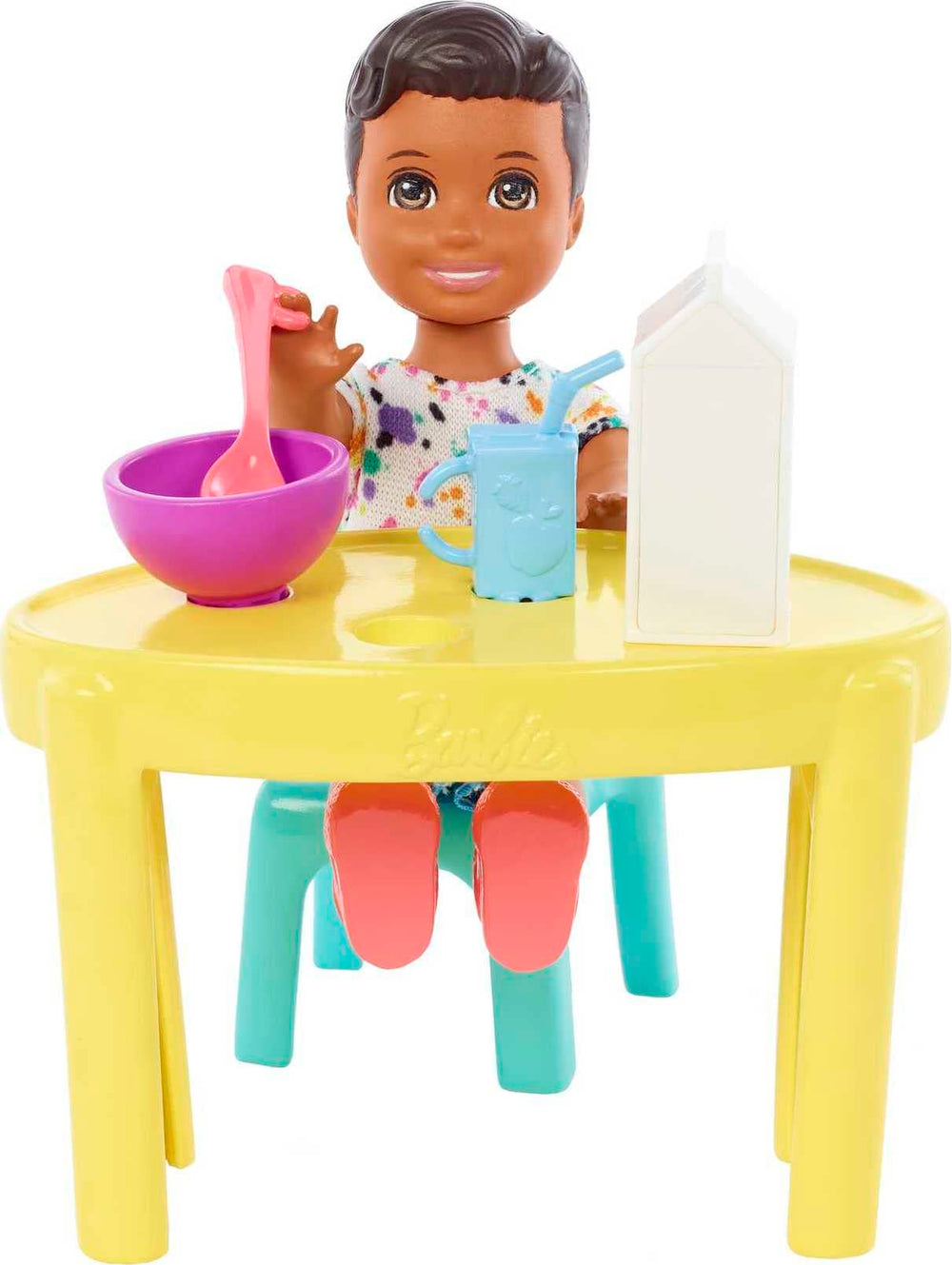 Barbie Skipper Babysitters Inc toddler boy doll with chair supports role-play seating.