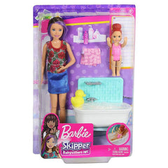 Barbie Skippers toddler doll splashes in the tub for interactive routines.