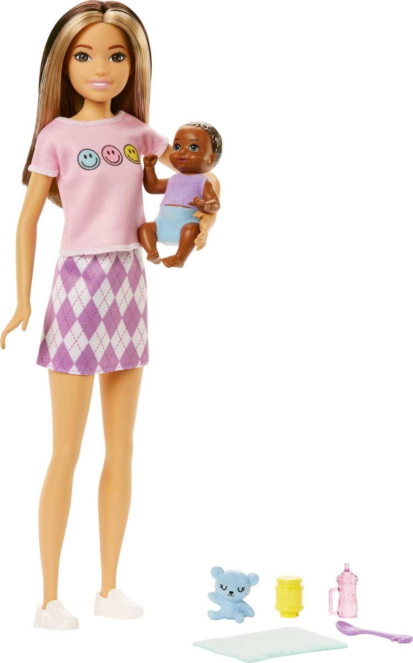 Barbie Skipper doll with two-tone hair ready for imaginative babysitting play.