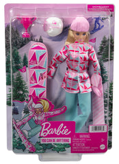 Barbie snowboarder doll ready for play pose inspires winter scenes.