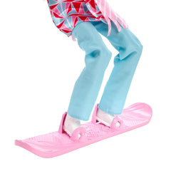 Barbie snowboarder doll beanie and scarf add cozy styling.
