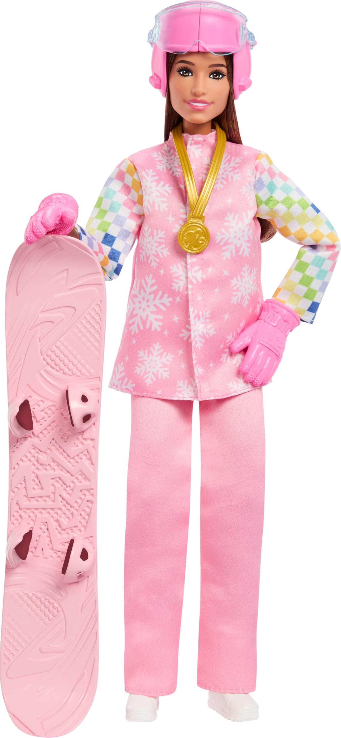 Barbie Careers Snowboarder doll wearing pink jacket for imaginative winter adventures.