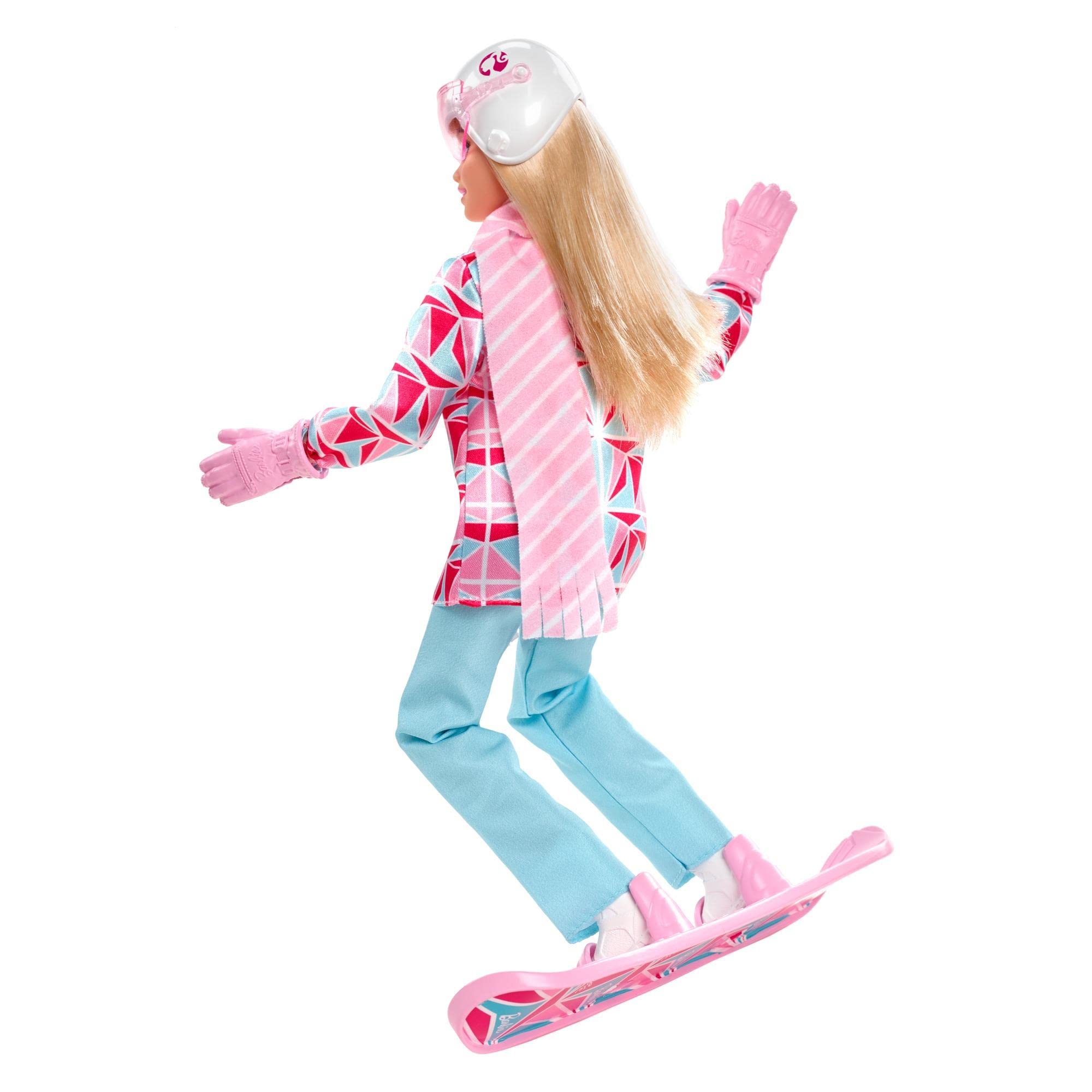 Barbie snowboarder doll with snowboard supports creative storytelling on slopes.