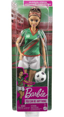 Barbie soccer doll with soccer ball accessory for interactive play