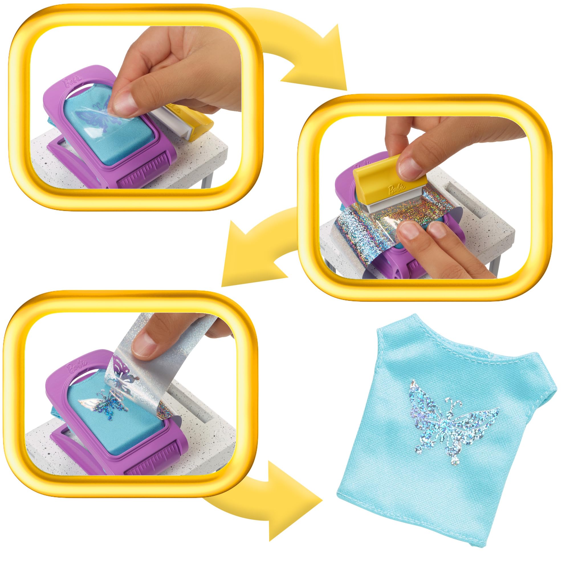 Barbie sticker application tool guiding easy transfer of designs onto fabrics