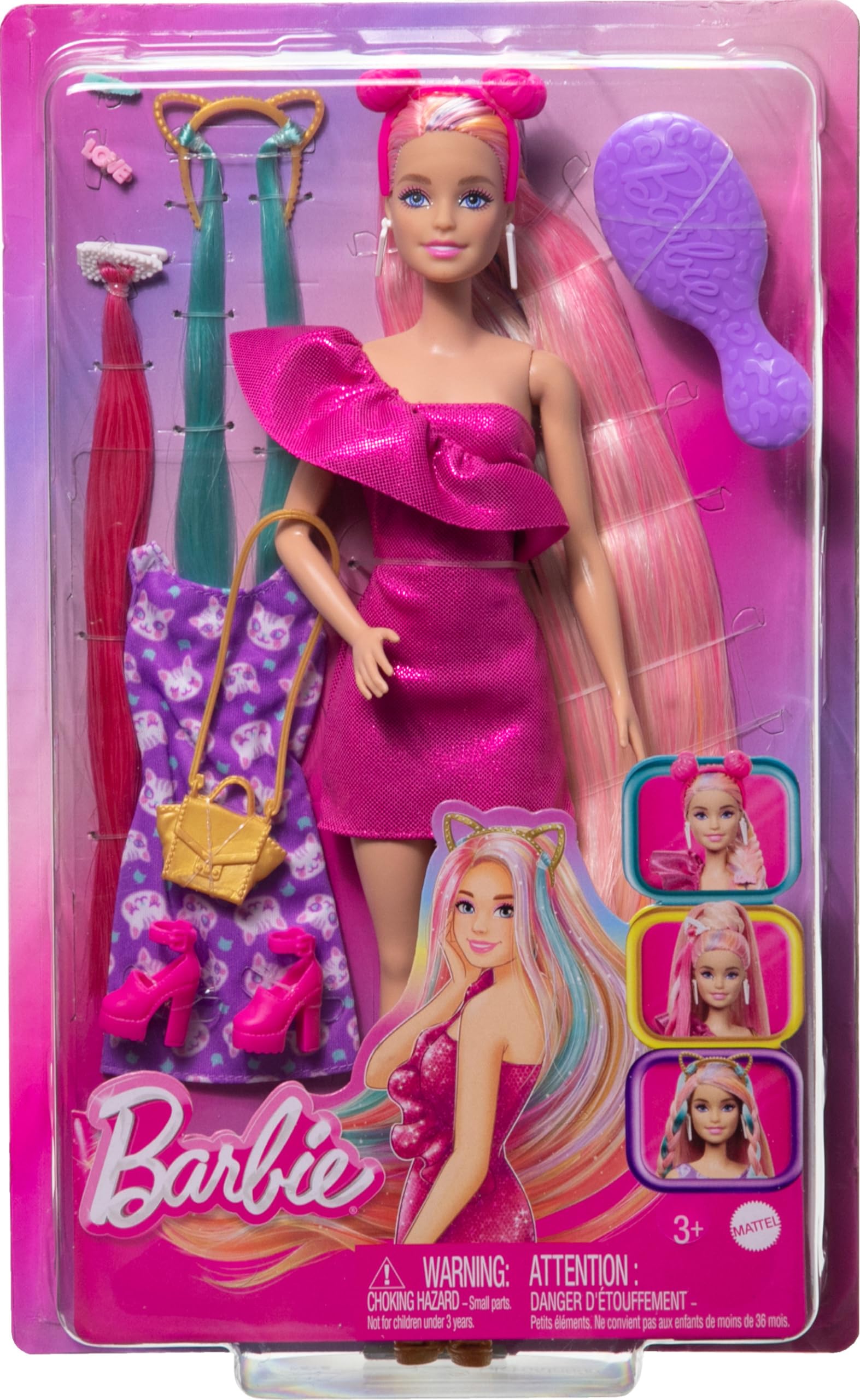 Barbie styling brush and buns set helps kids craft long-lasting looks.