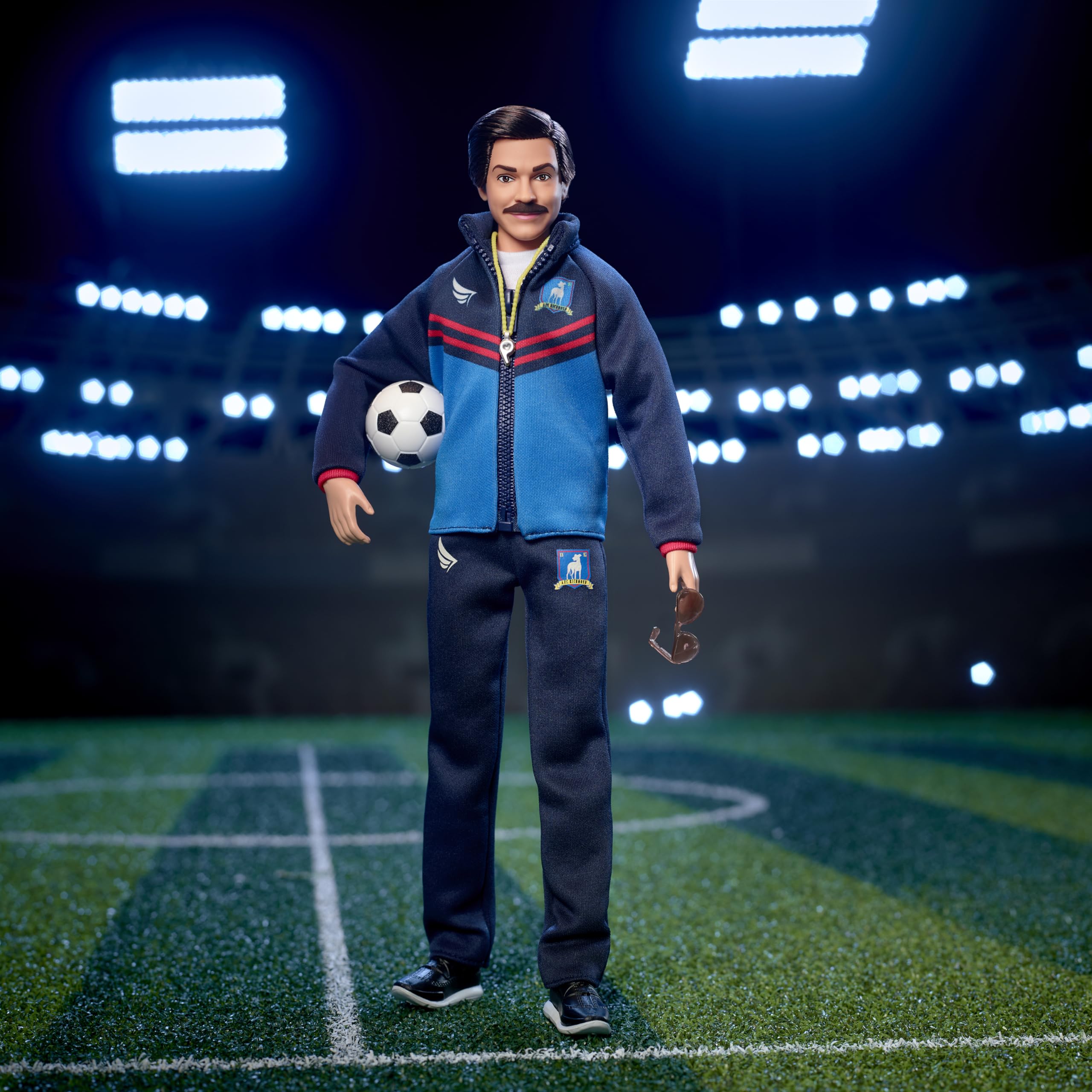 Barbie Ted Lasso AFC Richmond logo detail on sporty outfit for collectors
