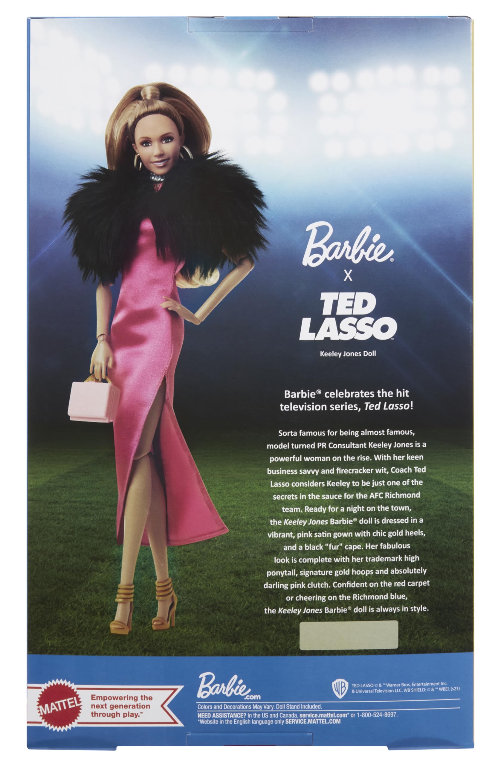 Barbie Ted Lasso collection display packaging enhances shelf appeal.